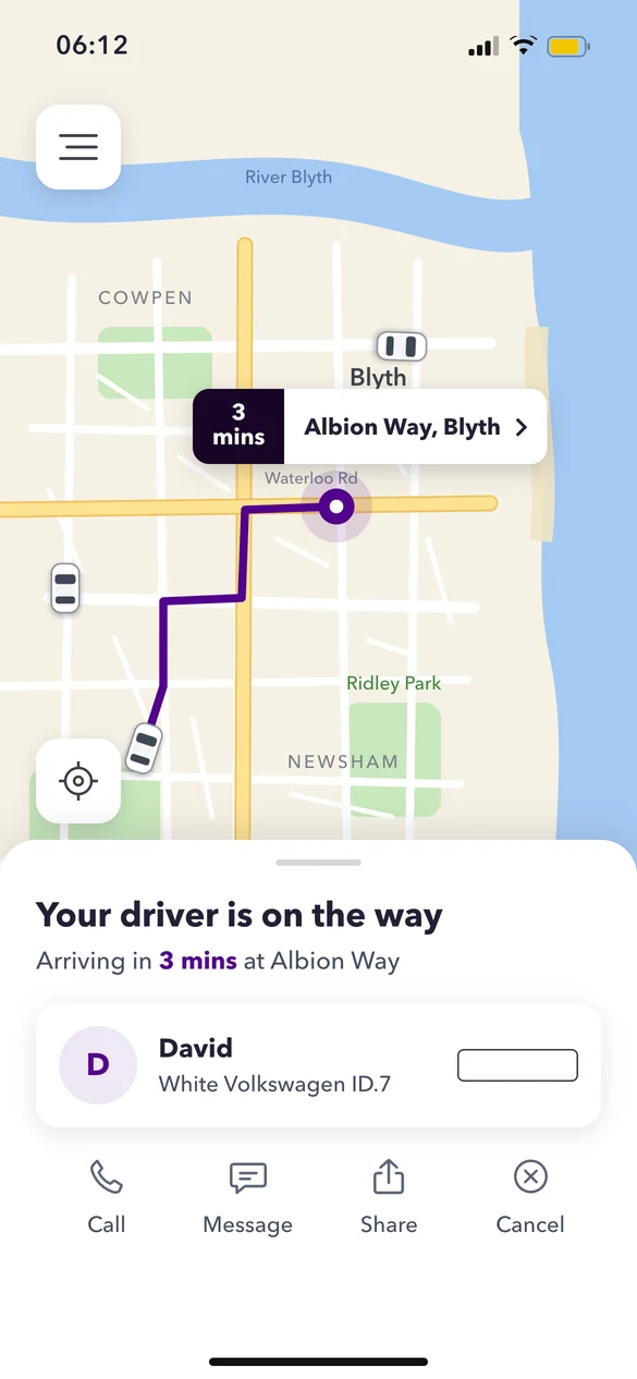 The Phoenix app showing your driver on the map, on the way to you