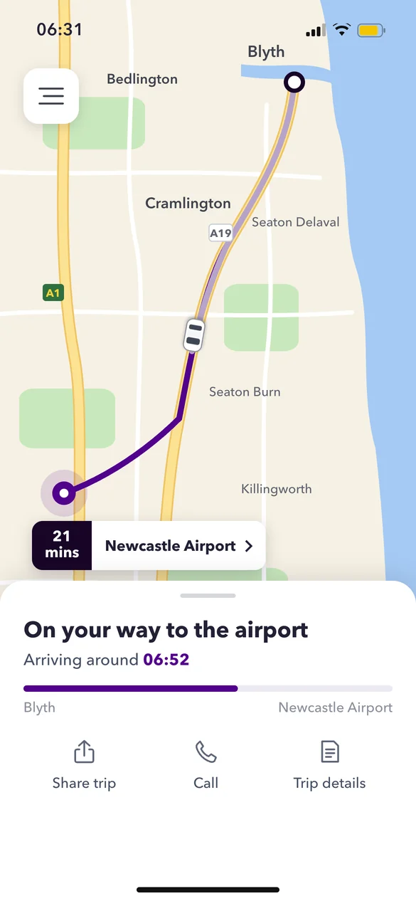 The Phoenix app tracking a journey in progress