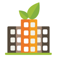 Green Building Icon with Leaf