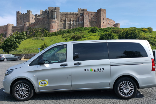 Phoenix Taxis parked in front of Alnwick Castle